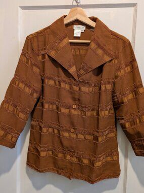 Coldwater Creek Wing Collar Orange Striped Top Size PL